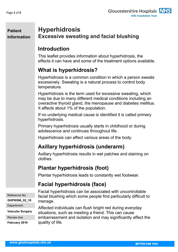 Hyperhidrosis treatment facial blushing