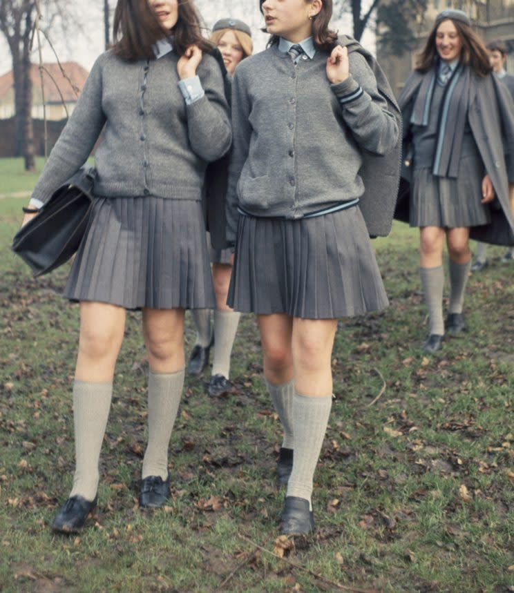 Shortest school uniform skirted girls