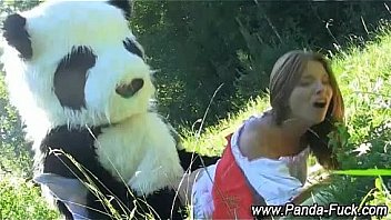 Pigtailed teen sucks pandas fake