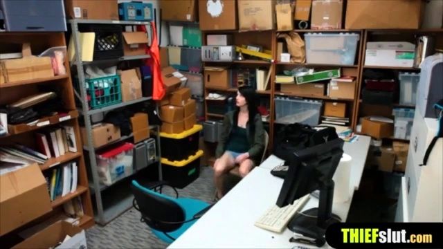 Raven haired shoplifter gets fucked